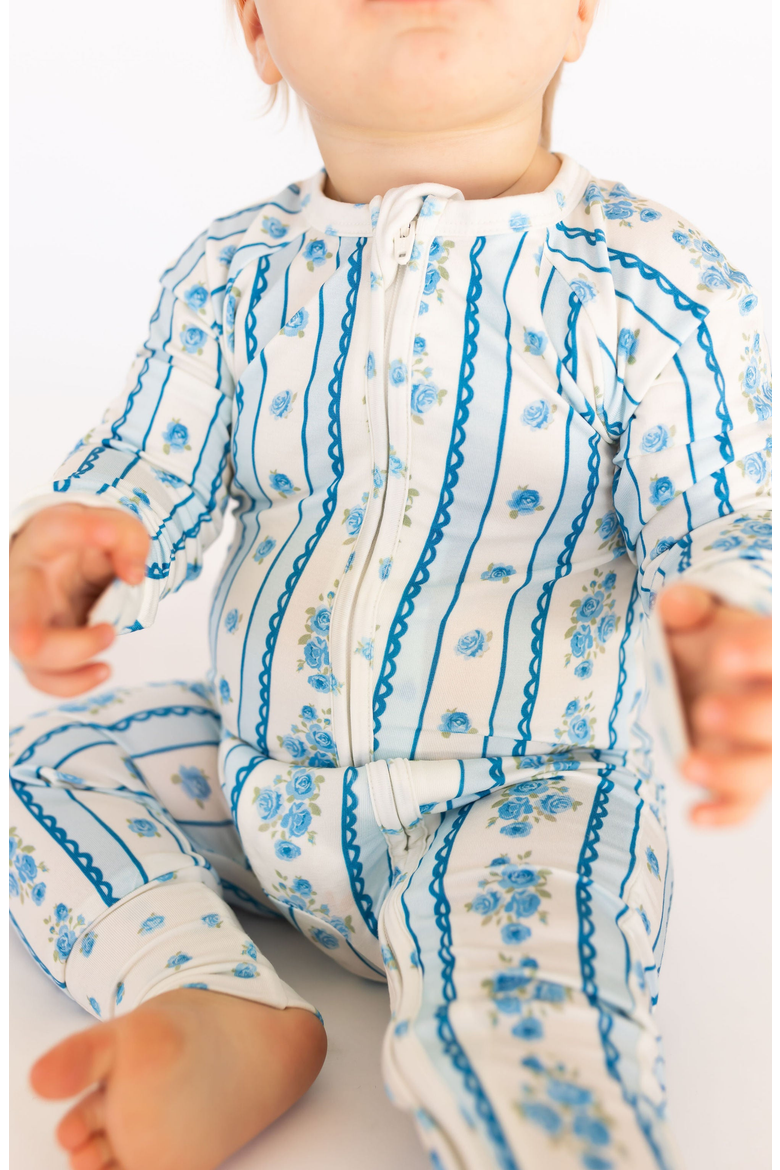 Forever Blooming Zipper Romper, Main, color, Cream / Blue Roses