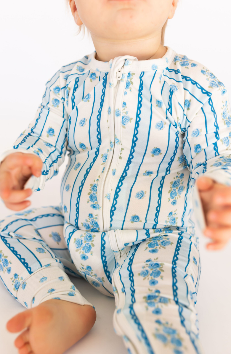 In My Jammers Forever Blooming Zipper Romper, Main, color, Cream / Blue Roses