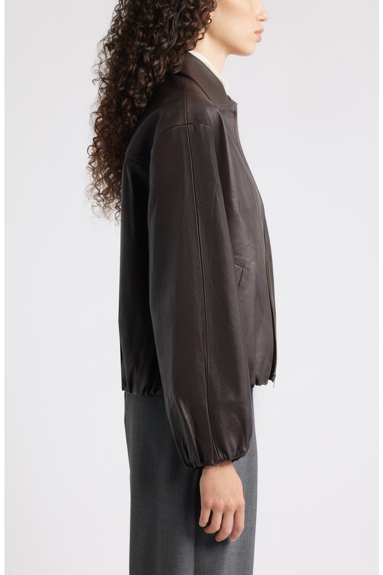 Bubble Hem Leather Jacket, Alternate, color, BROWN TORTE