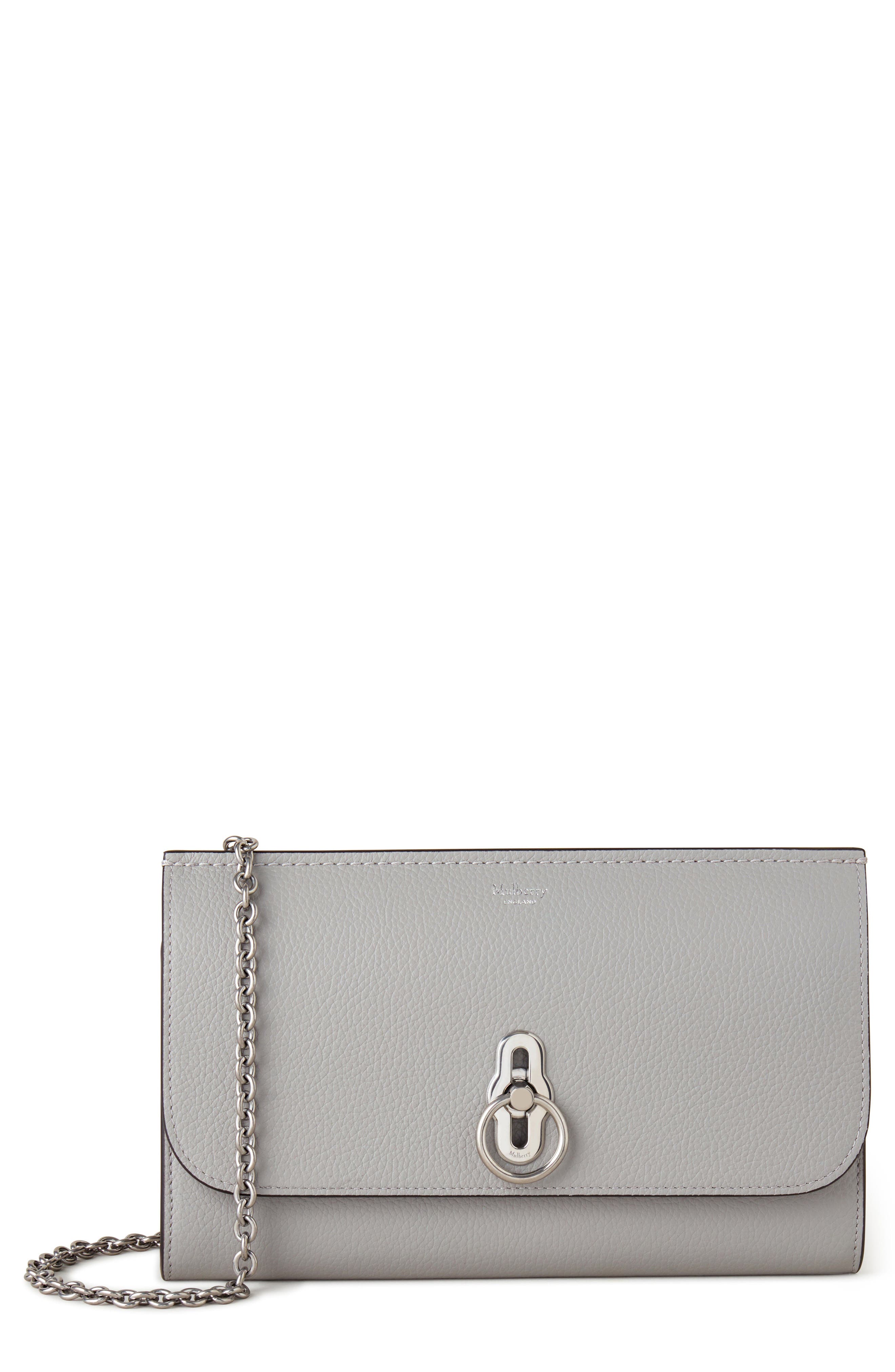 Small Amberley Leather Clutch, Main, color, PALE GREY