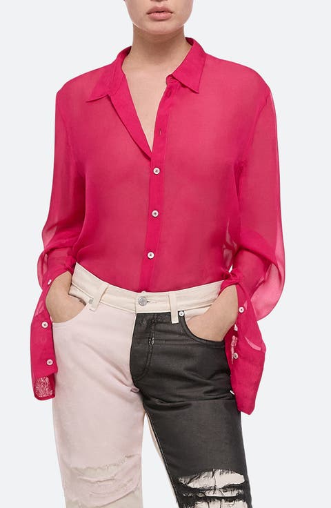 Relaxed Fit Silk Organza Button-Up Shirt