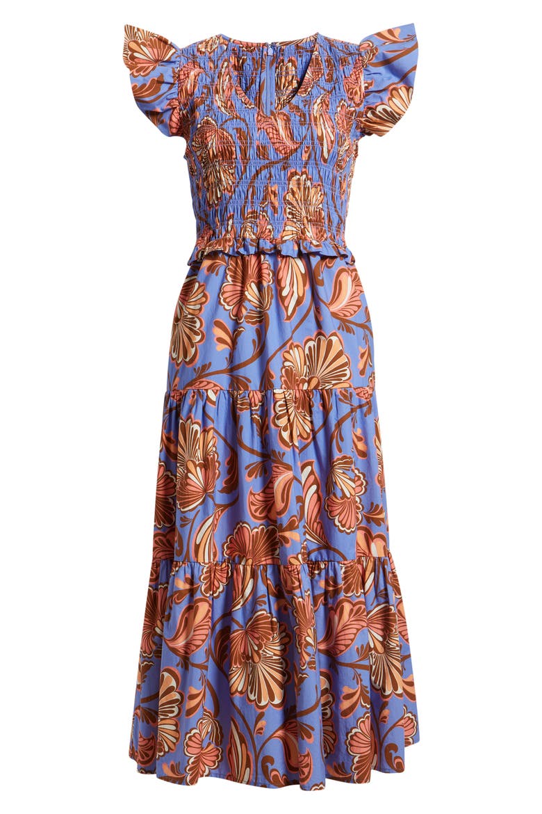 Smocked Bodice Tiered Maxi Dress, Alternate, color, PRY