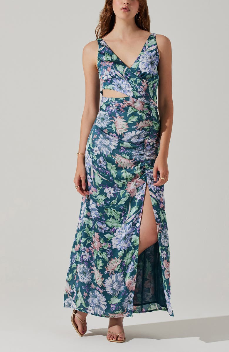 ASTR the Label Floral Ruched Cutout Dress, Alternate, color,