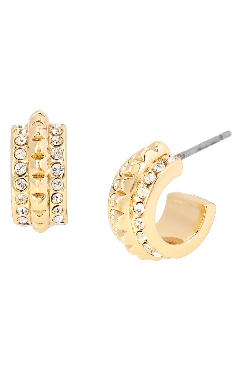 AllSaints Pyramid Crystal Huggie Hoop Earrings, Main, color, 
