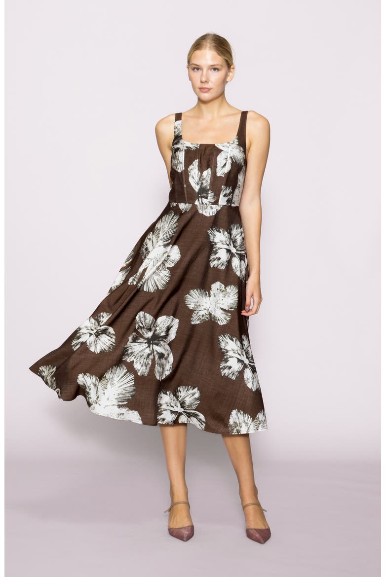 Floral Print Sleeveless Midi Dress, Alternate, color, BROWN FLORAL