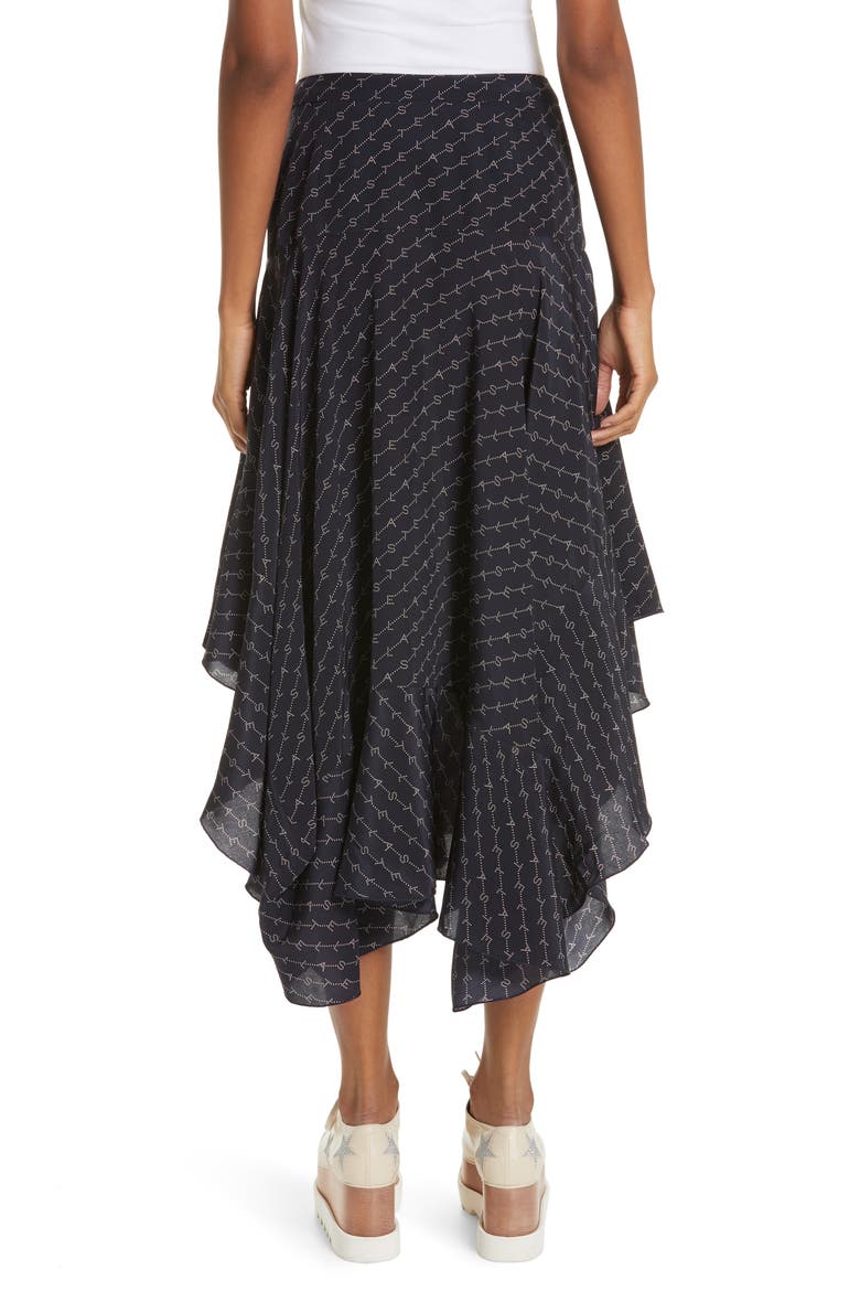 Poppy Logo Print Asymmetrical Skirt, Alternate, color, INK