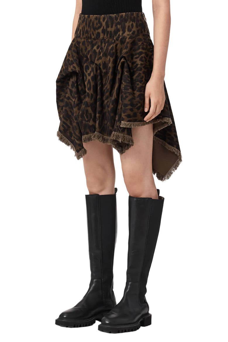 Crissy Leopard Print Gathered Denim Skirt, Alternate, color, LEAPORD BROWN