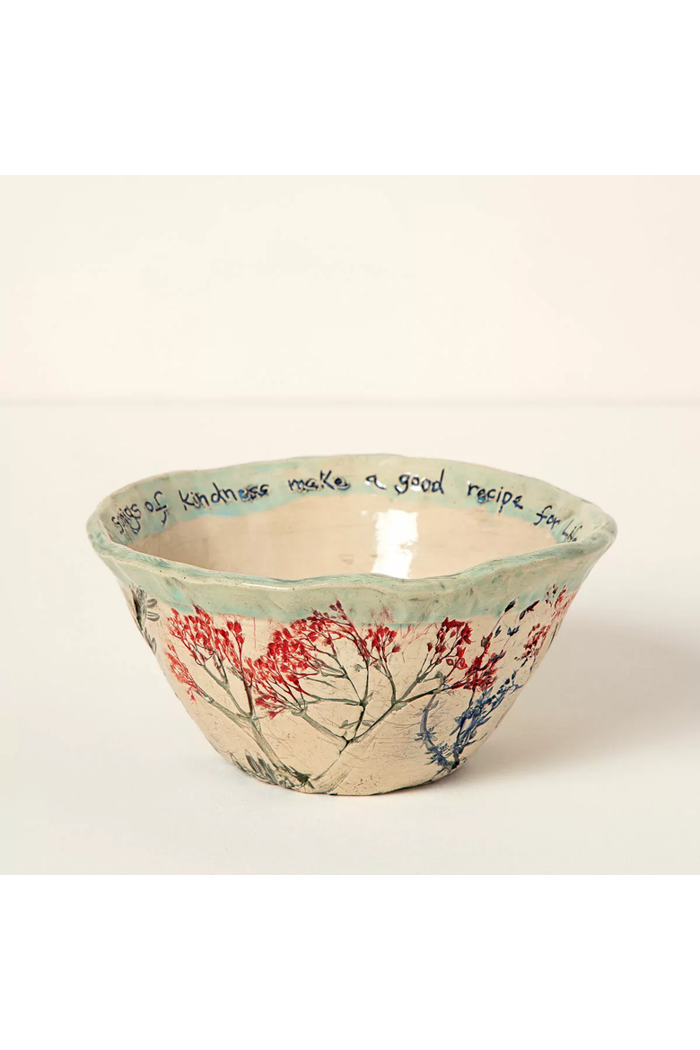 Sprigs of Kindness Bowl by Nina J Design Studios, Main, color, Beige / Red / Blue / Green