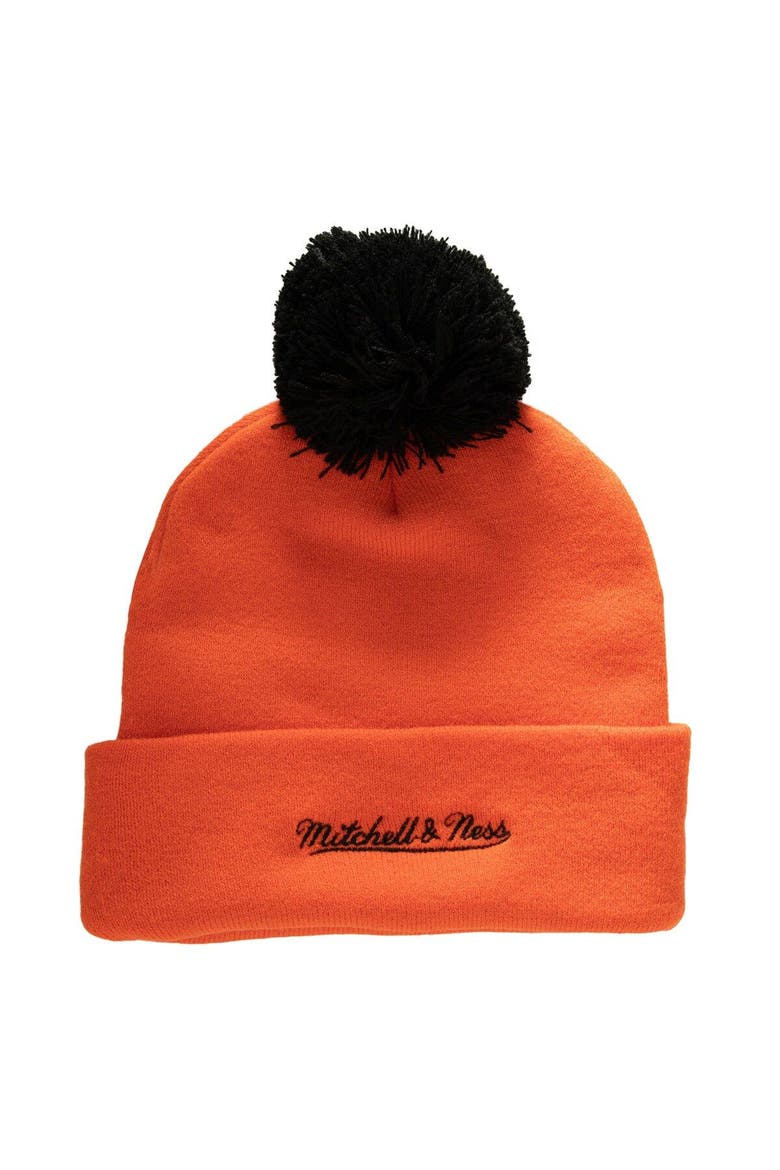 Men's Mitchell & Ness Orange Philadelphia Flyers Punch Out Cuffed Knit Hat with Pom, Alternate, color, Orange