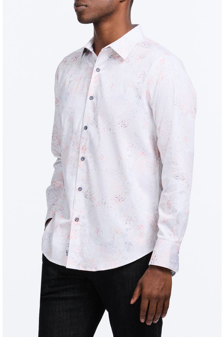 Addington Faded Paisley Stretch Cotton Button-Up Shirt, Alternate, color, WHITE MULTI