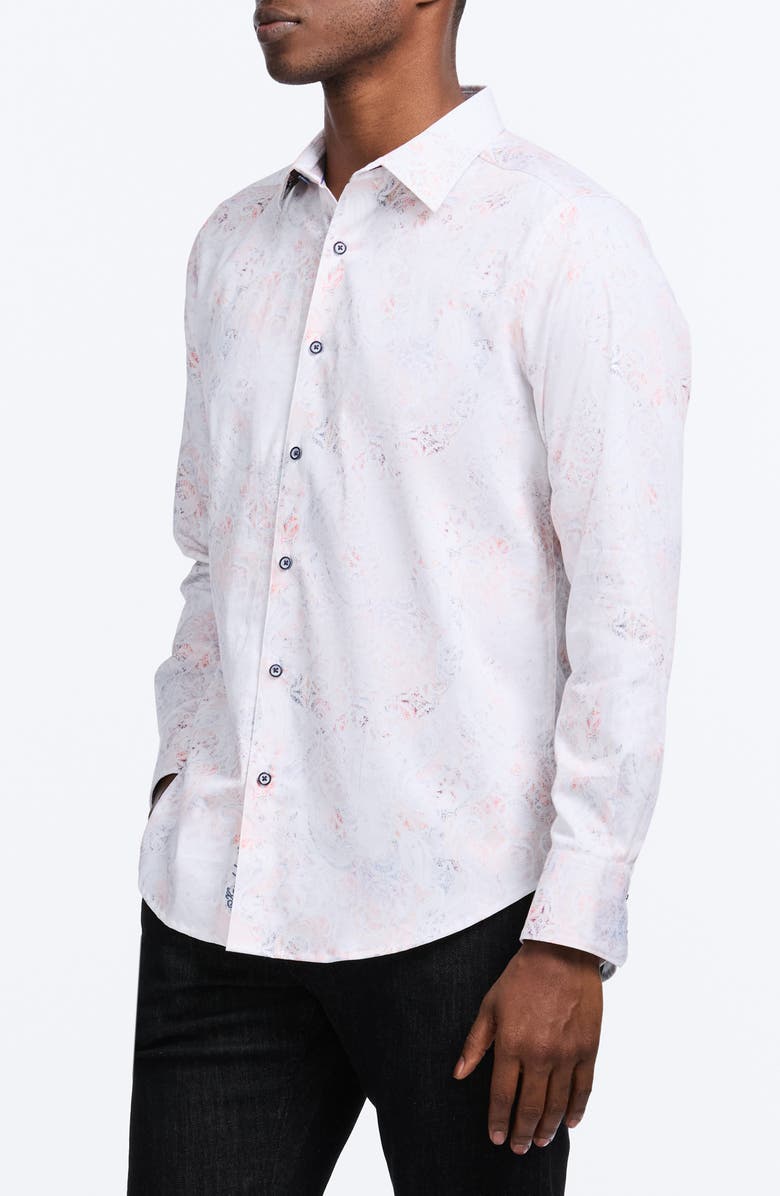 Robert Graham Addington Faded Paisley Stretch Cotton Button-Up Shirt, Alternate, color, White Multi