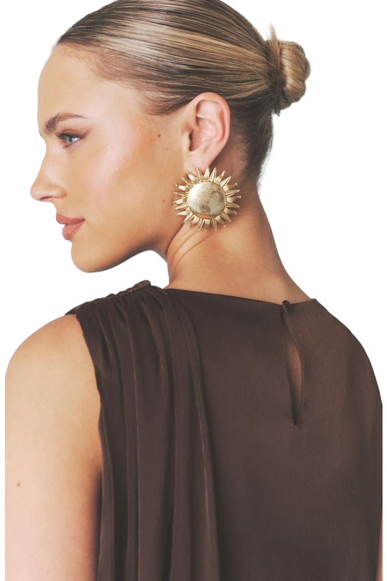 Satin Drape Detail High Neck Top, Alternate, color, Chocolate