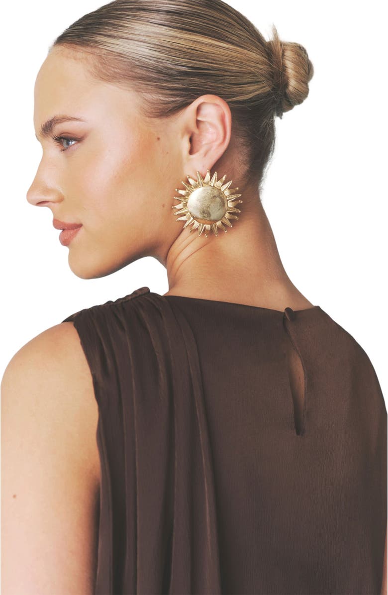 Six Stories Satin Drape Detail High Neck Top, Alternate, color, Chocolate