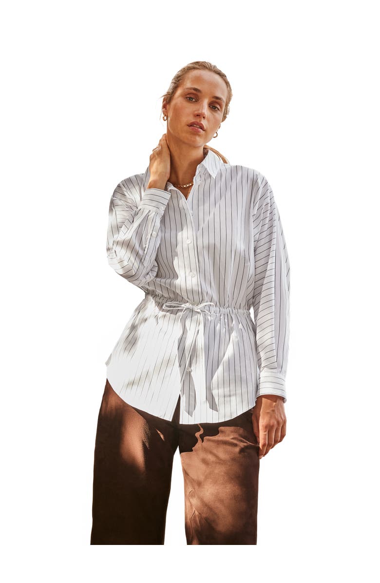 Ro&Zo Stripe Long Sleeve Channel Waist Shirt, Main, color,