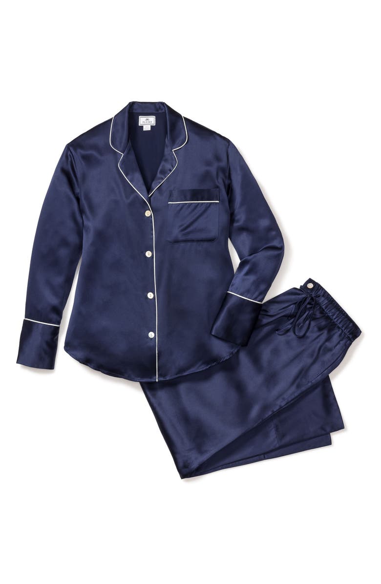 Petite Plume Piped Silk Pajamas, Alternate, color,