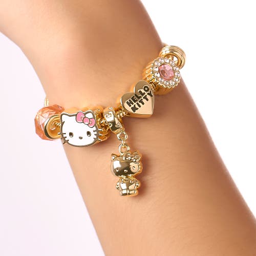 Hello Kitty 7'' Fashion Charm Bead Bracelet In Gold