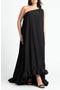 Dramatic One-Shoulder Ruffle High-Low Gown