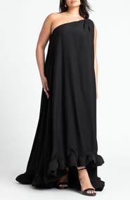 ELOQUII Dramatic One Shoulder Ruffle Gown