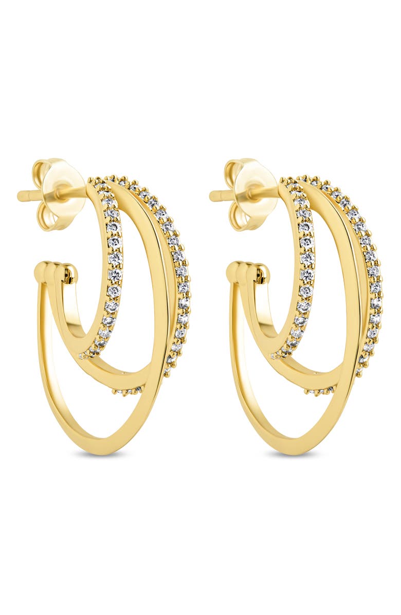 Sterling Forever Adriana Cubic Zirconia Triple Layer Hoop Earrings, Main, color, Gold