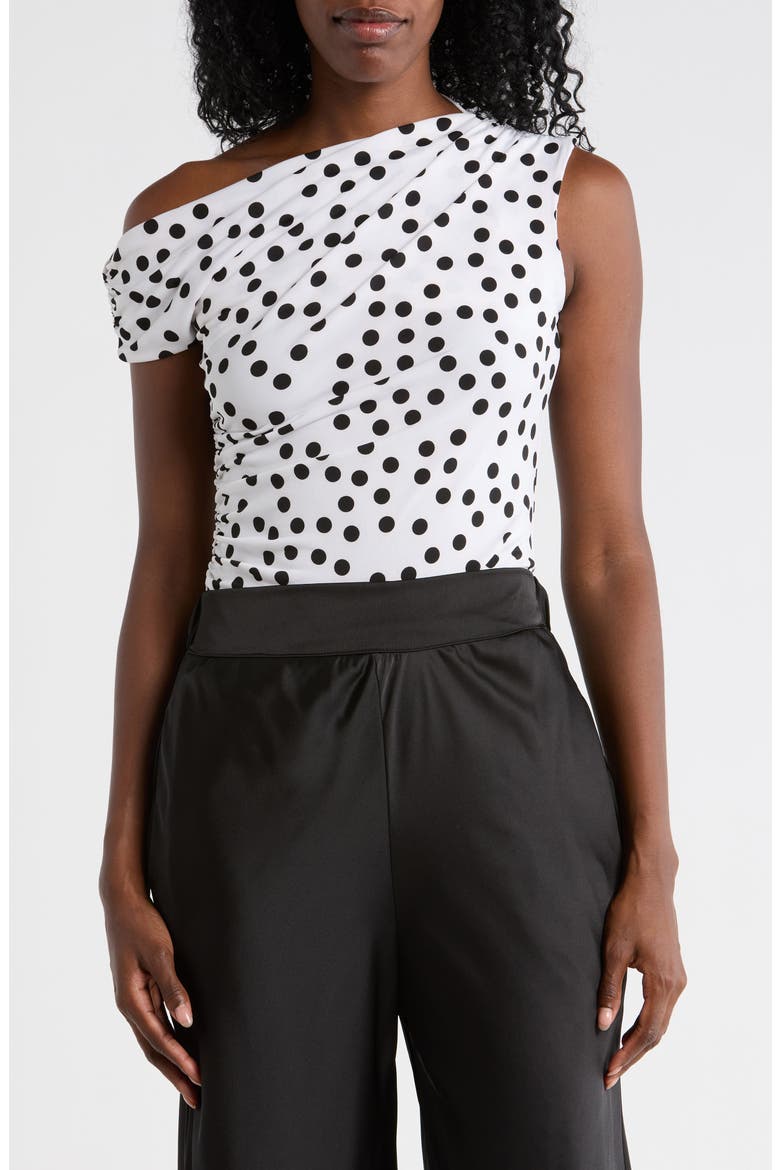 Asymmetric One-Shoulder Top, Main, color, WHITE/ BLACK