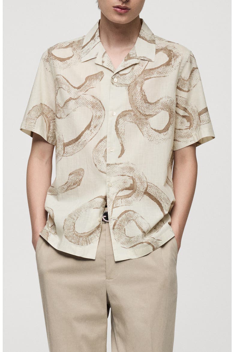 Snake Print Cotton Camp Shirt, Main, color, WHITE