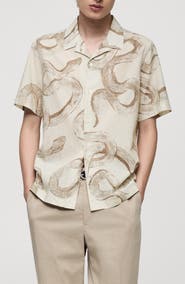 MANGO Snake Print Cotton Camp Shirt