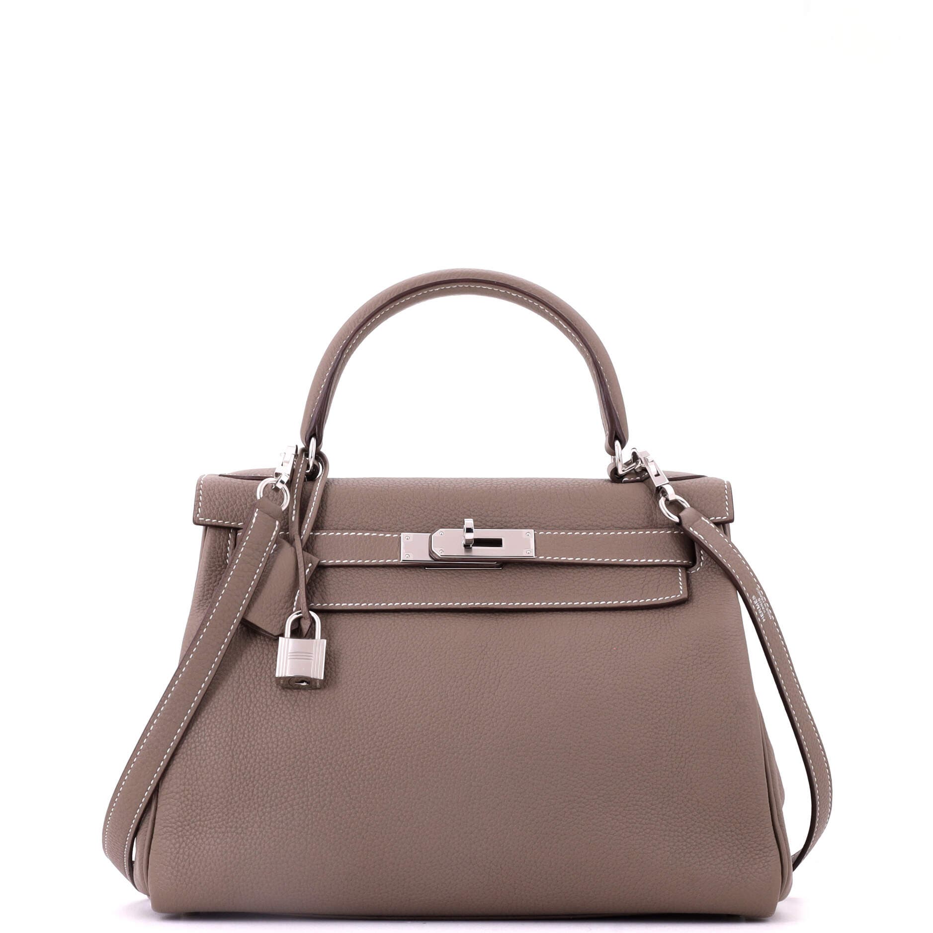 Pre-Owned Hermes Kelly Handbag Grey Togo with Palladium Hardware 28, Main, color, Etoupe