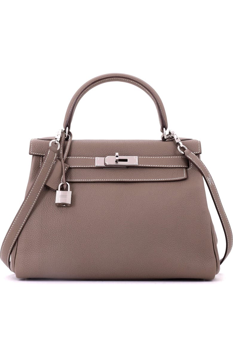 Pre-Owned Hermes Kelly Handbag Grey Togo with Palladium Hardware 28, Main, color, Etoupe