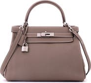 Pre-Owned Hermes Kelly Handbag Grey Togo with Palladium Hardware 28