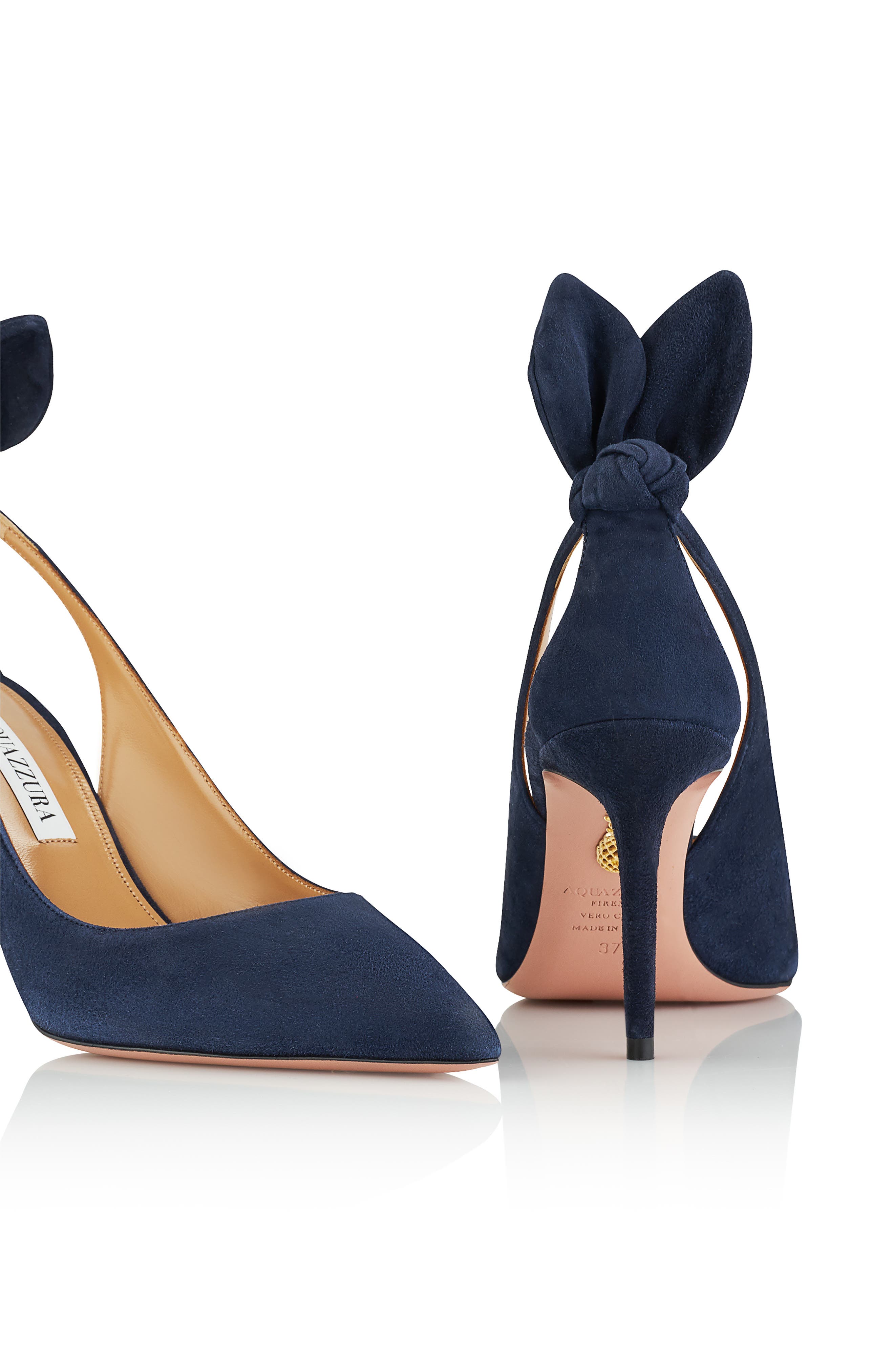 Aquazzura Bow Tie Pointed Toe Pump, Alternate, color, Mezzanotte