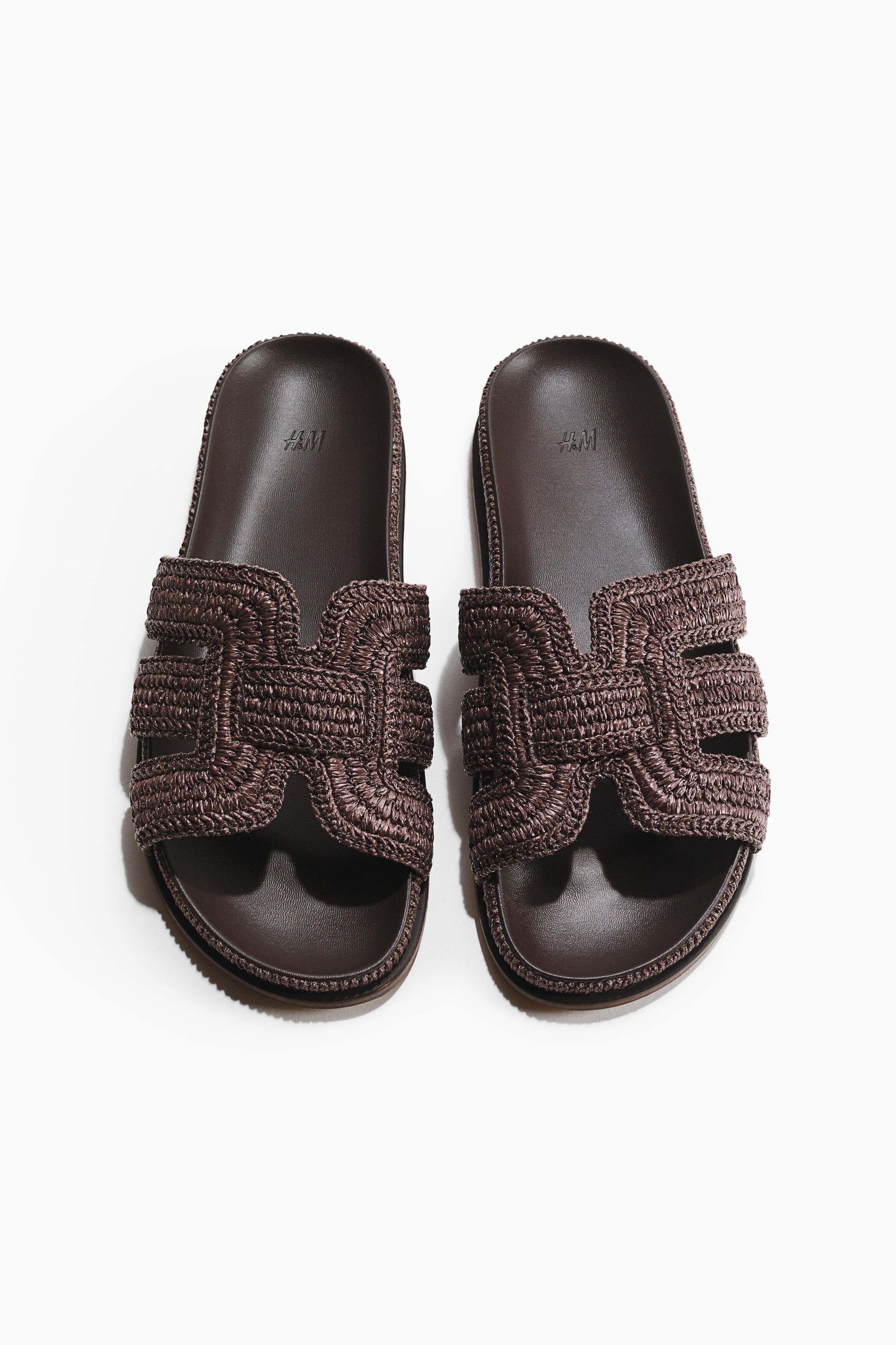 H&M Braided straw sandals, Alternate, color, Dark Brown