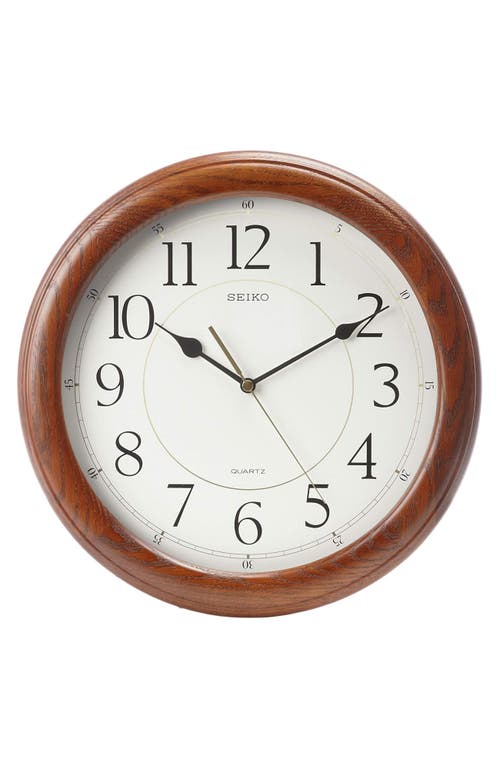 Seiko Classic Solid Oak Wall Clock In Brown