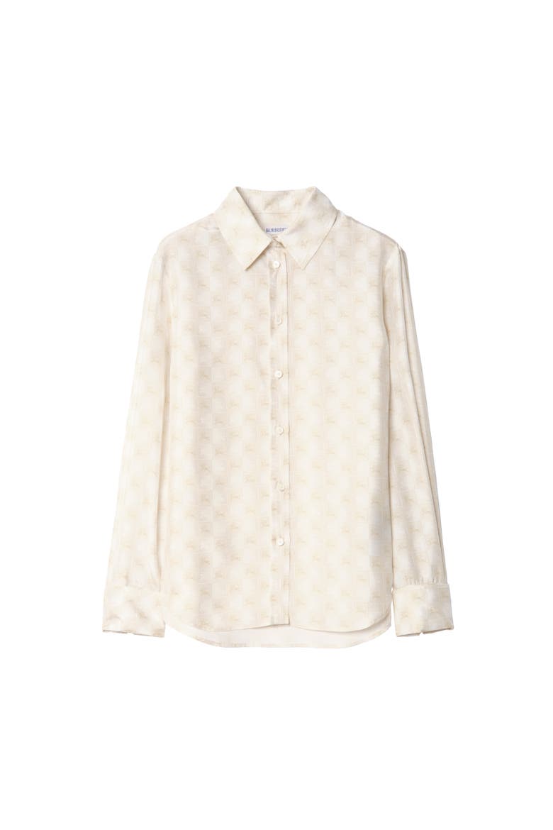 Classic Fit Knight Checkerboard Silk Shirt, Alternate, color, Chalk white