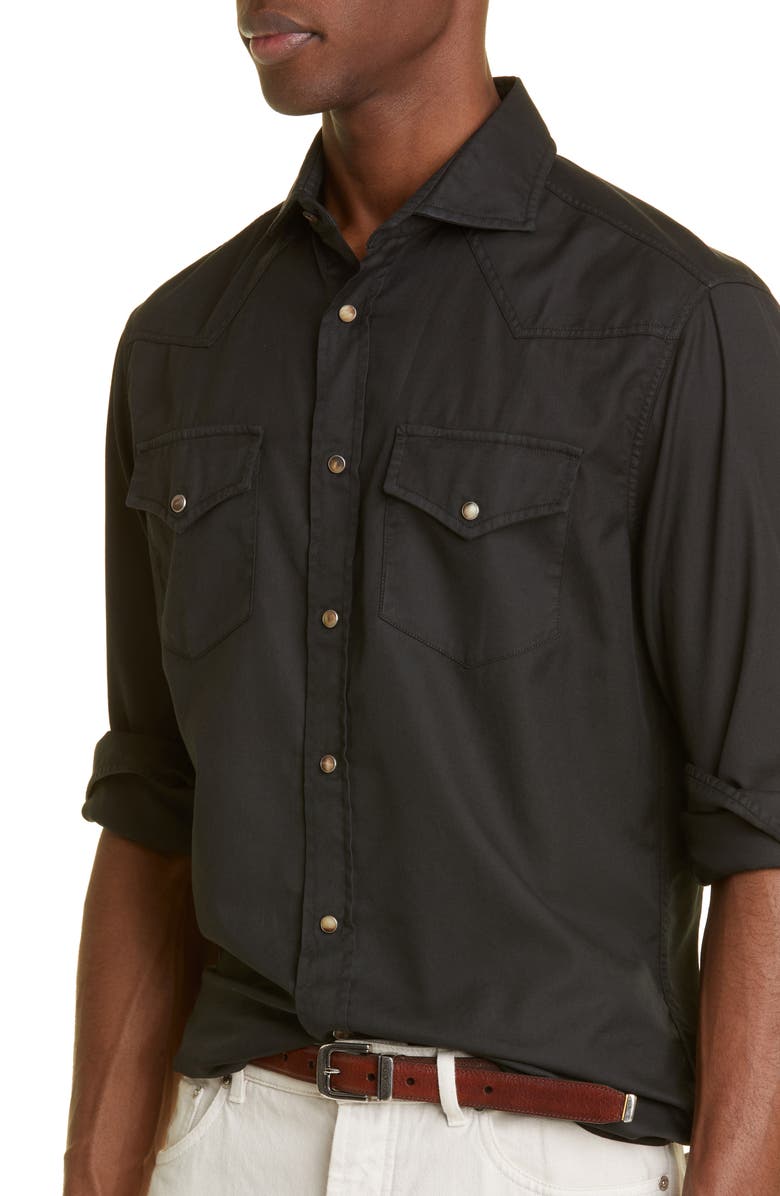 Brunello Cucinelli Easy Fit Cotton Western Shirt, Alternate, color, 