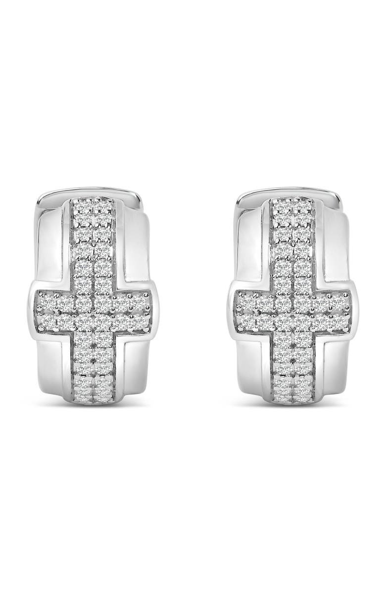 Haus of Brilliance .925 Sterling Silver 1/2 Cttw Diamond Cross Domed Huggy Hoop Earrings, Main, color, White