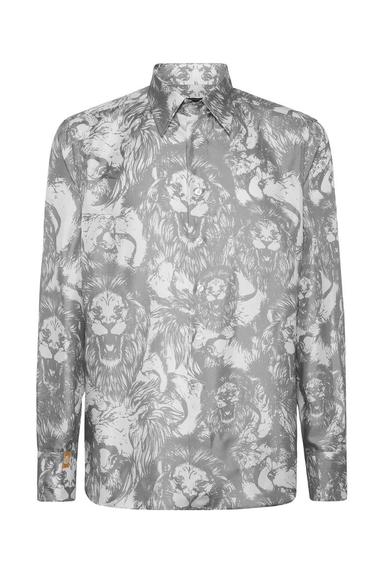 Silk Gold Cut Shirt All-Over Lion Men, Main, color, white