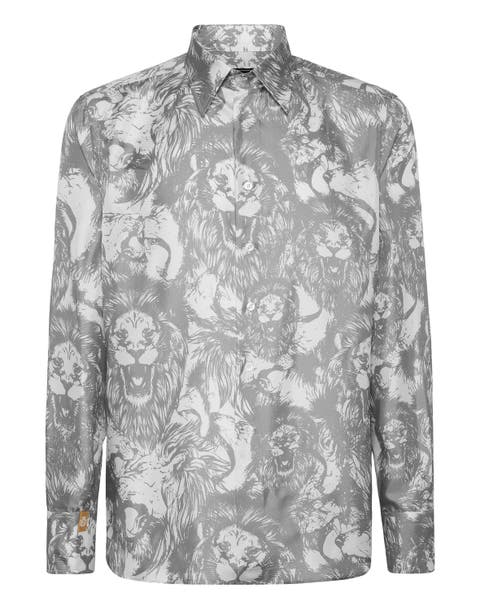 Silk Gold Cut Shirt All-Over Lion Men