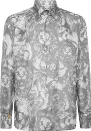 BILLIONAIRE Silk Gold Cut Shirt All-Over Lion Men