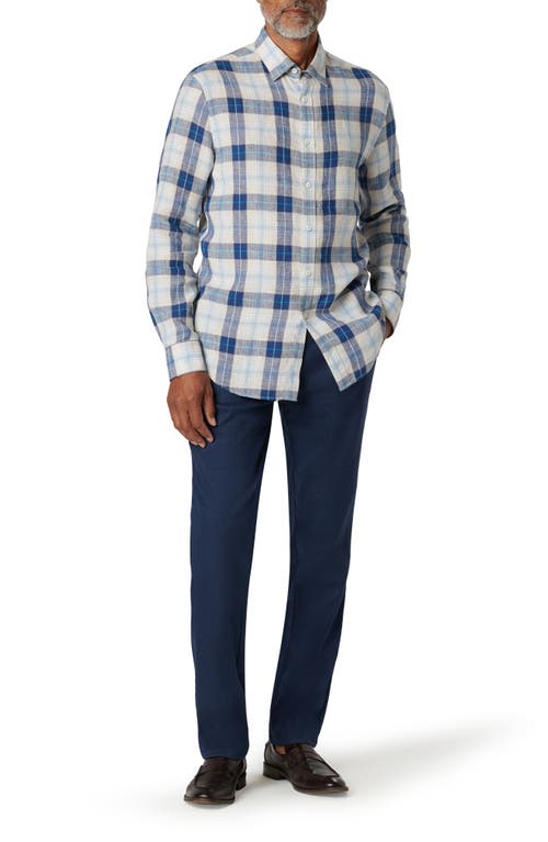 Bugatchi Julian Shaped Fit Plaid Linen Button-up Shirt In Sand