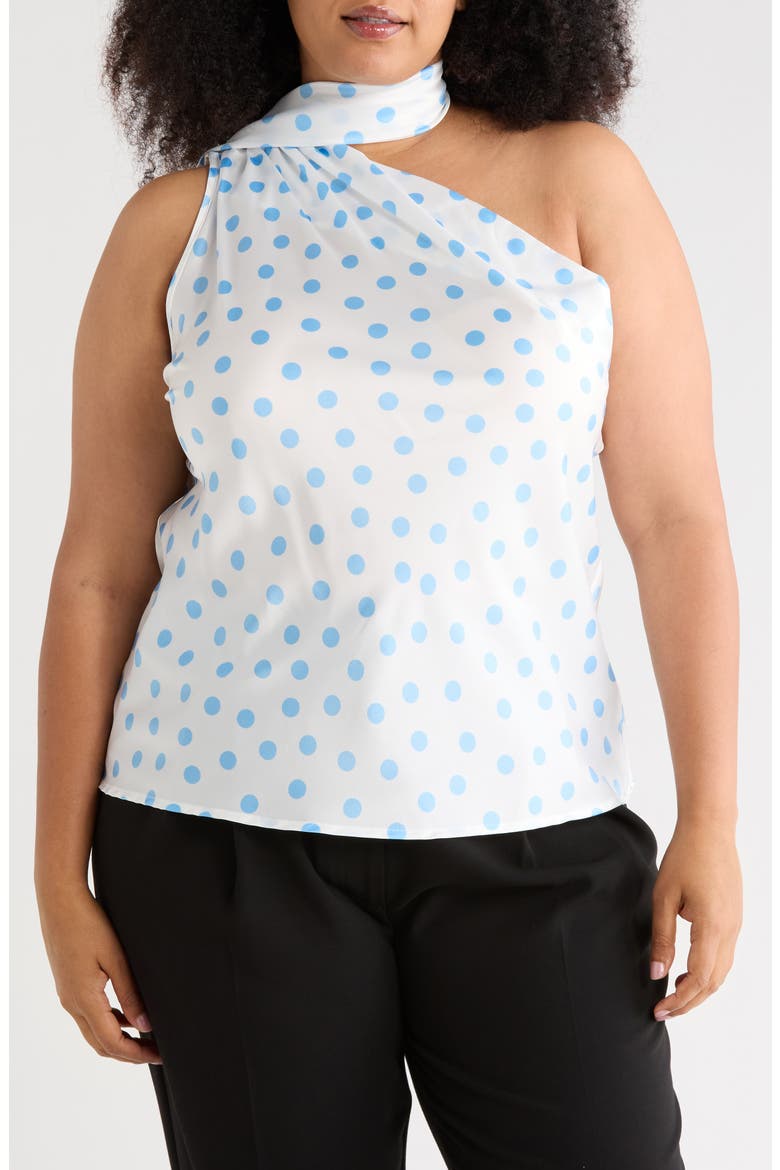 Scarf Neck One-Shoulder Top, Main, color, WHITE/ BLUE