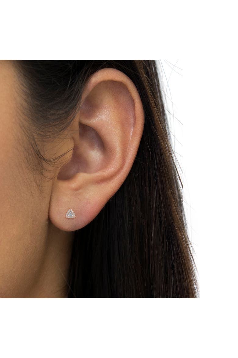 14K Rose Gold over Silver Diamond Accented Trillion Shaped Halo Stud Earrings, Alternate, color, Pink