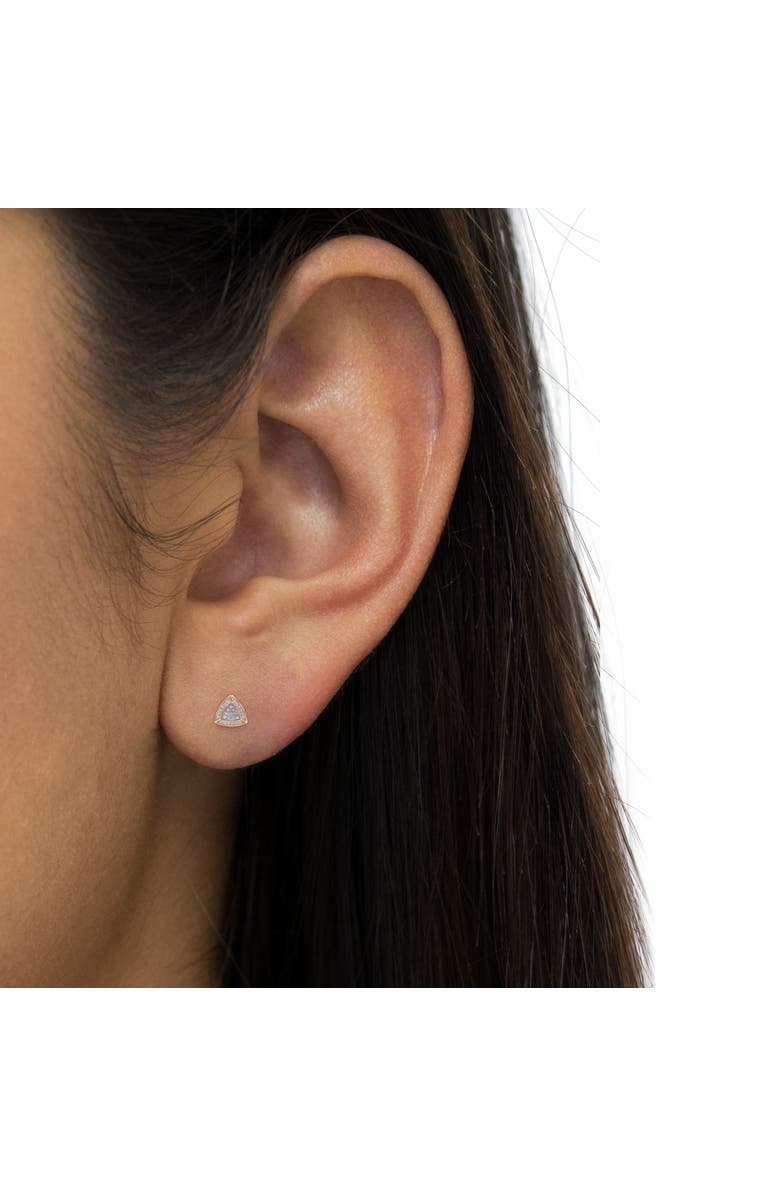 Haus of Brilliance 14K Rose Gold over Silver Diamond Accented Trillion Shaped Halo Stud Earrings, Alternate, color, Pink