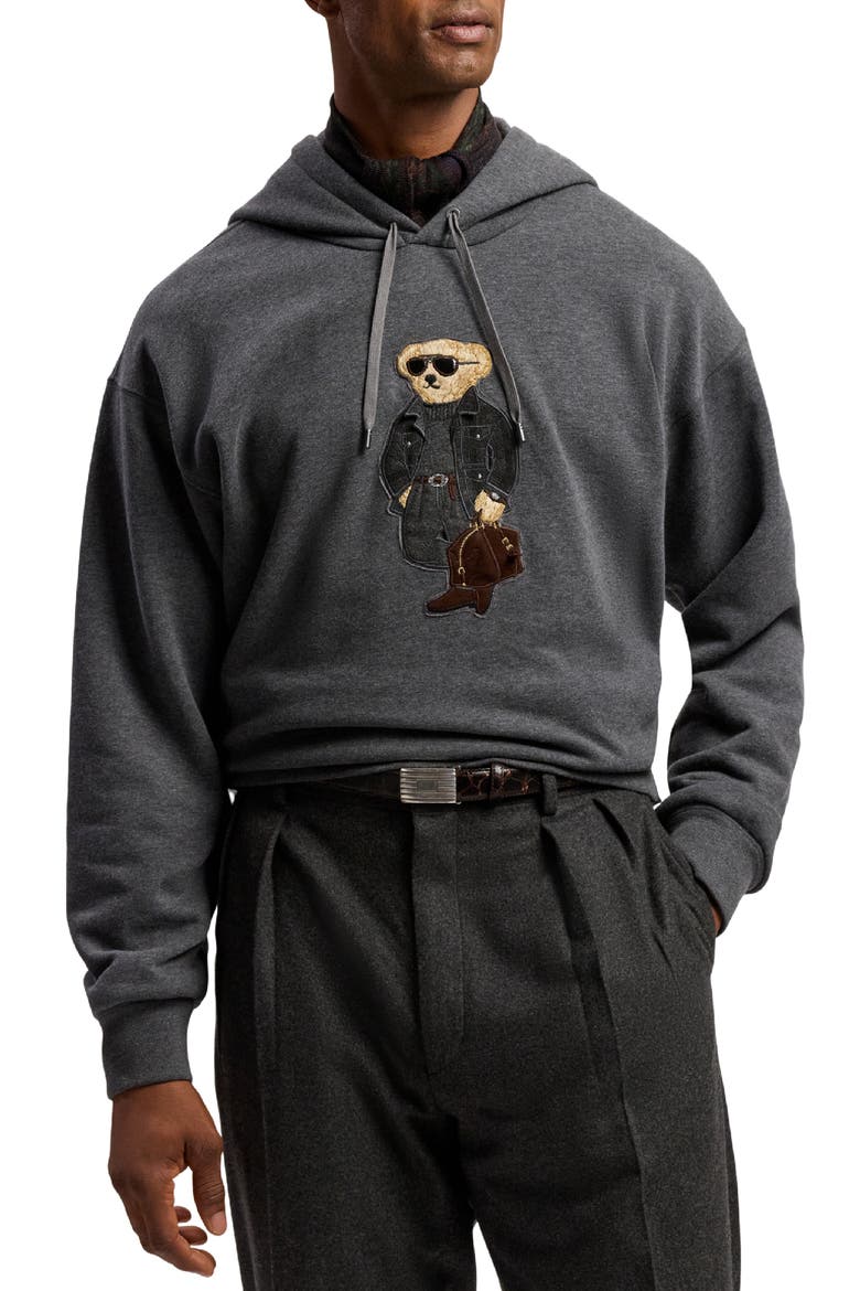 Felpa Bear Appliqué Cotton & Cashmere Hoodie, Main, color, MEDIUM GREY MELANGE