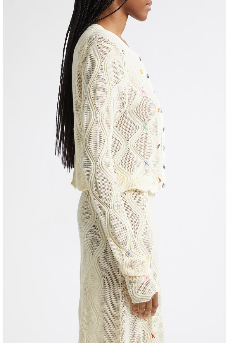 Cotton Lattice Stitch Cardigan, Alternate, color, IVORY