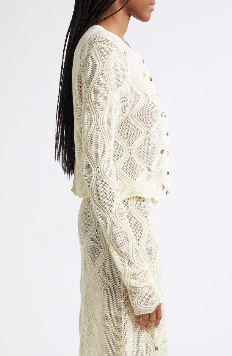 YanYan Cotton Lattice Stitch Cardigan, Alternate, color, Ivory