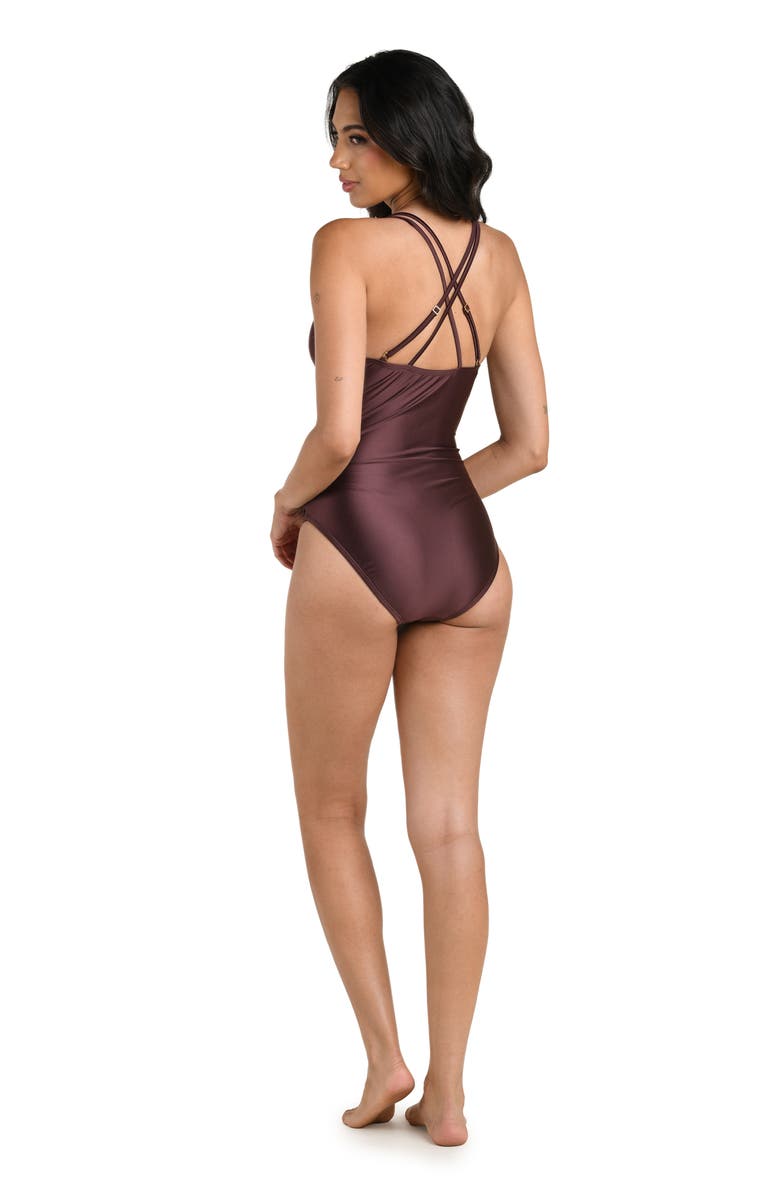 La Blanca Earth Lace-Up Underwire One-Piece Swimsuit, Alternate, color, Truffle