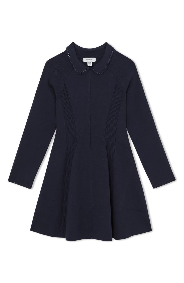 Reiss Kids' Zadie Long Sleeve Sweater Dress, Main, color, Navy