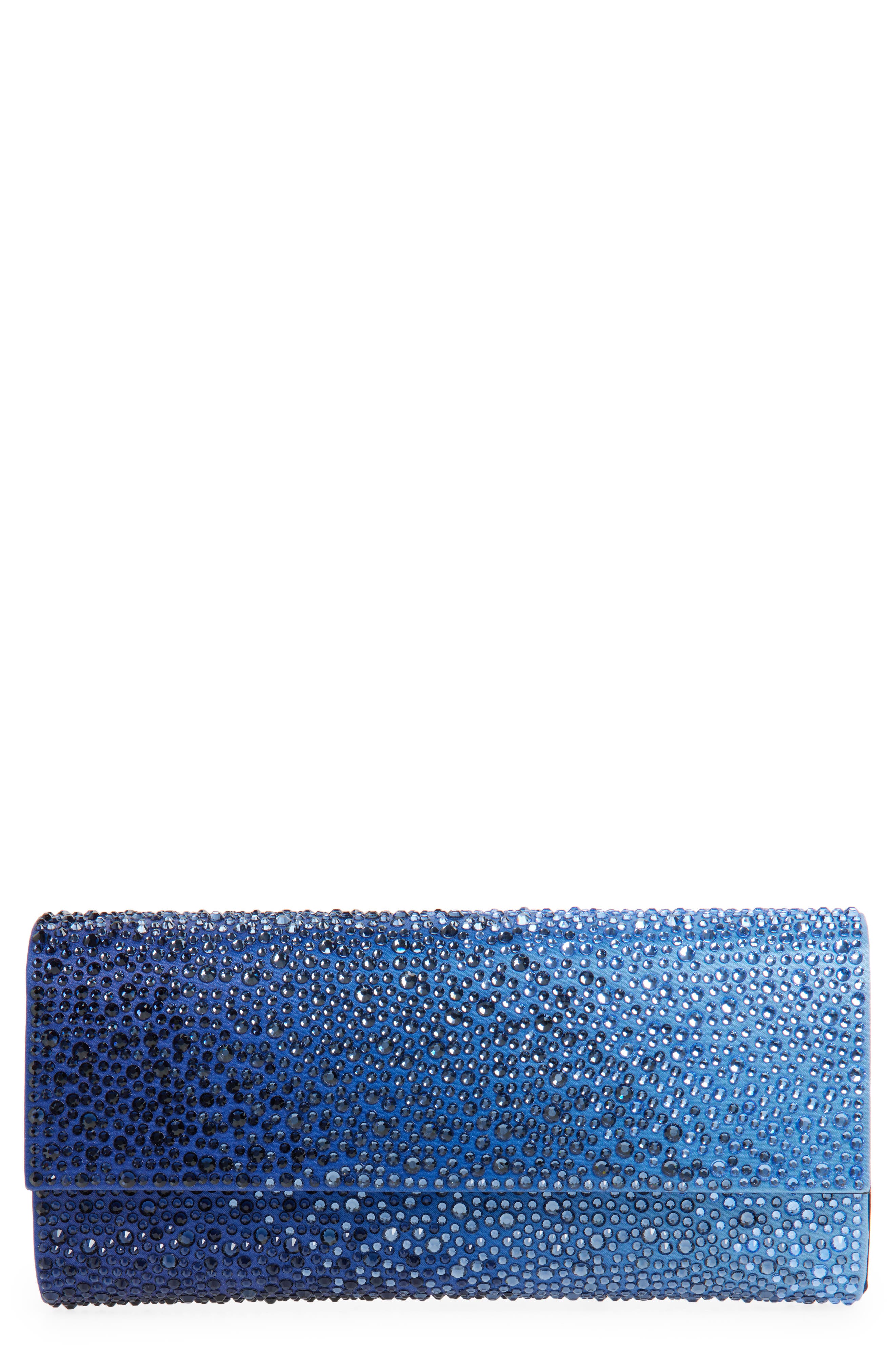 JUDITH LEIBER COUTURE Perry Crystal Embellished Satin Clutch, Main, color, 