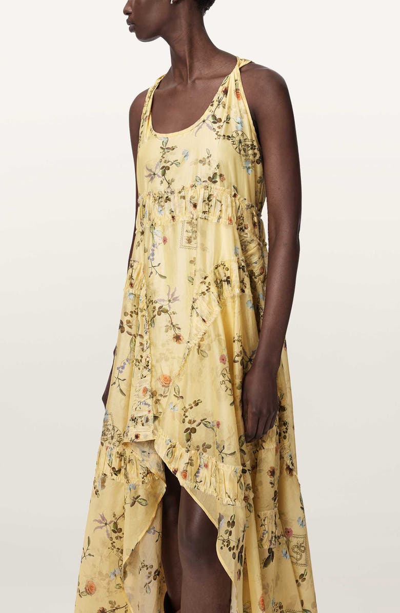 AllSaints Dorina Floral High-Low Maxi Dress, Alternate, color, Carmel Pale Yellow