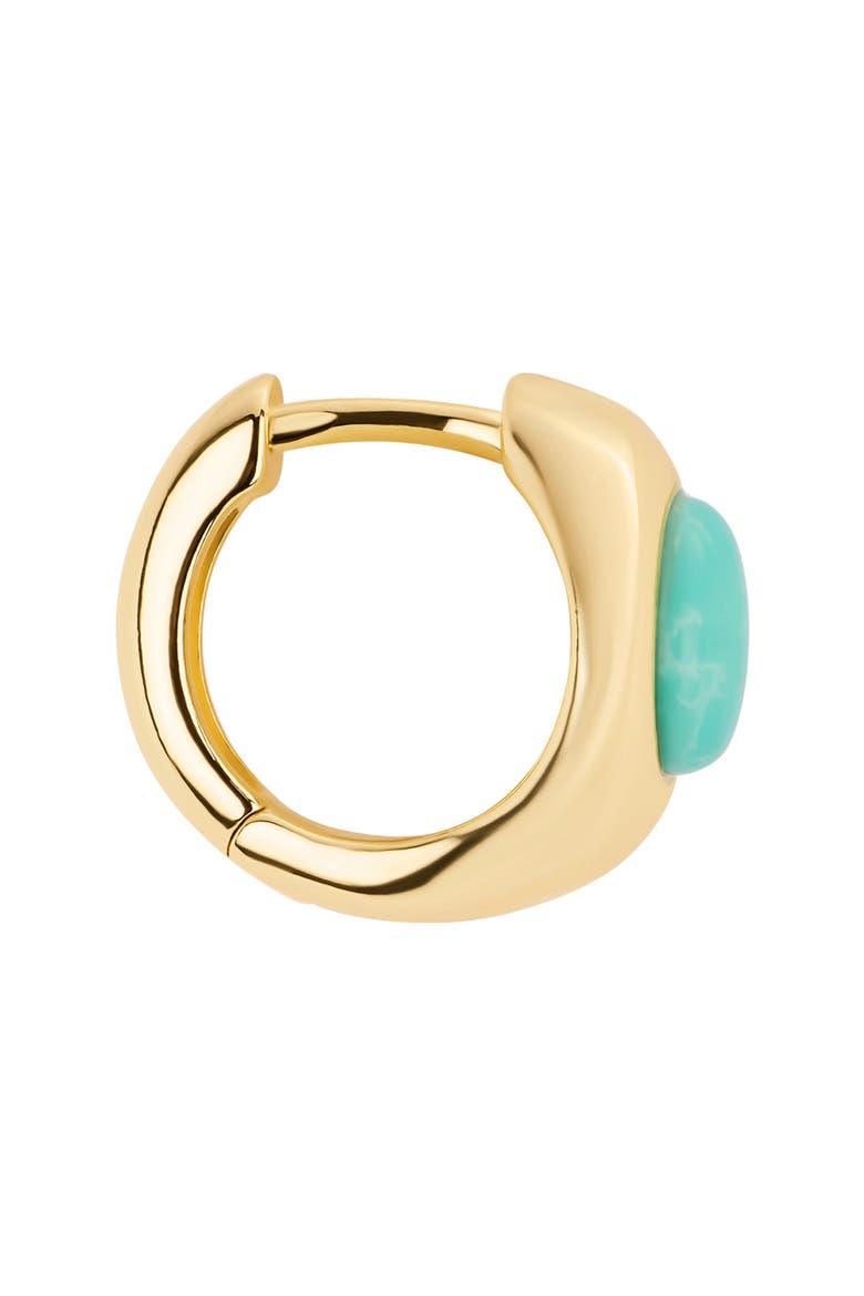 Simulated Turquoise Huggie Hoop Earrings, Alternate, color, GOLD
